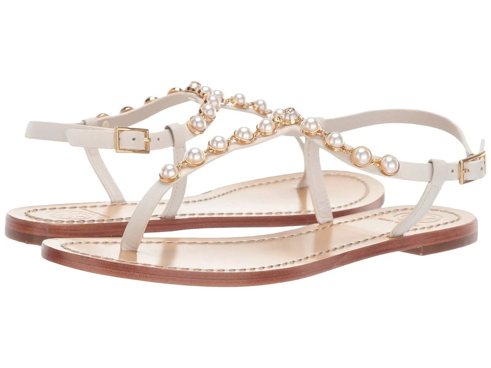 NUEVO EN CAJA Sandalia Tory Burch Cuero Perla Emmy Lino Blanco - 10.5 9.5 Foto 3 de 4