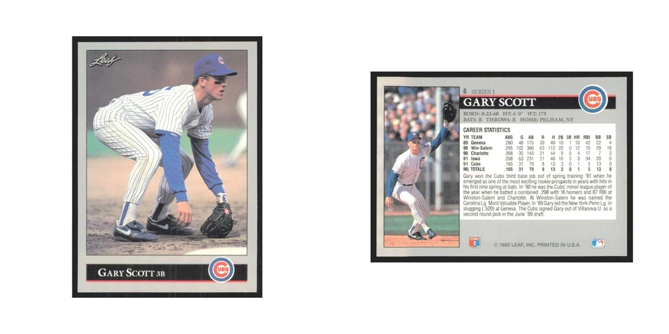 1992 Leaf Gary Scott Cubs #6.0 - Image 3 of 3