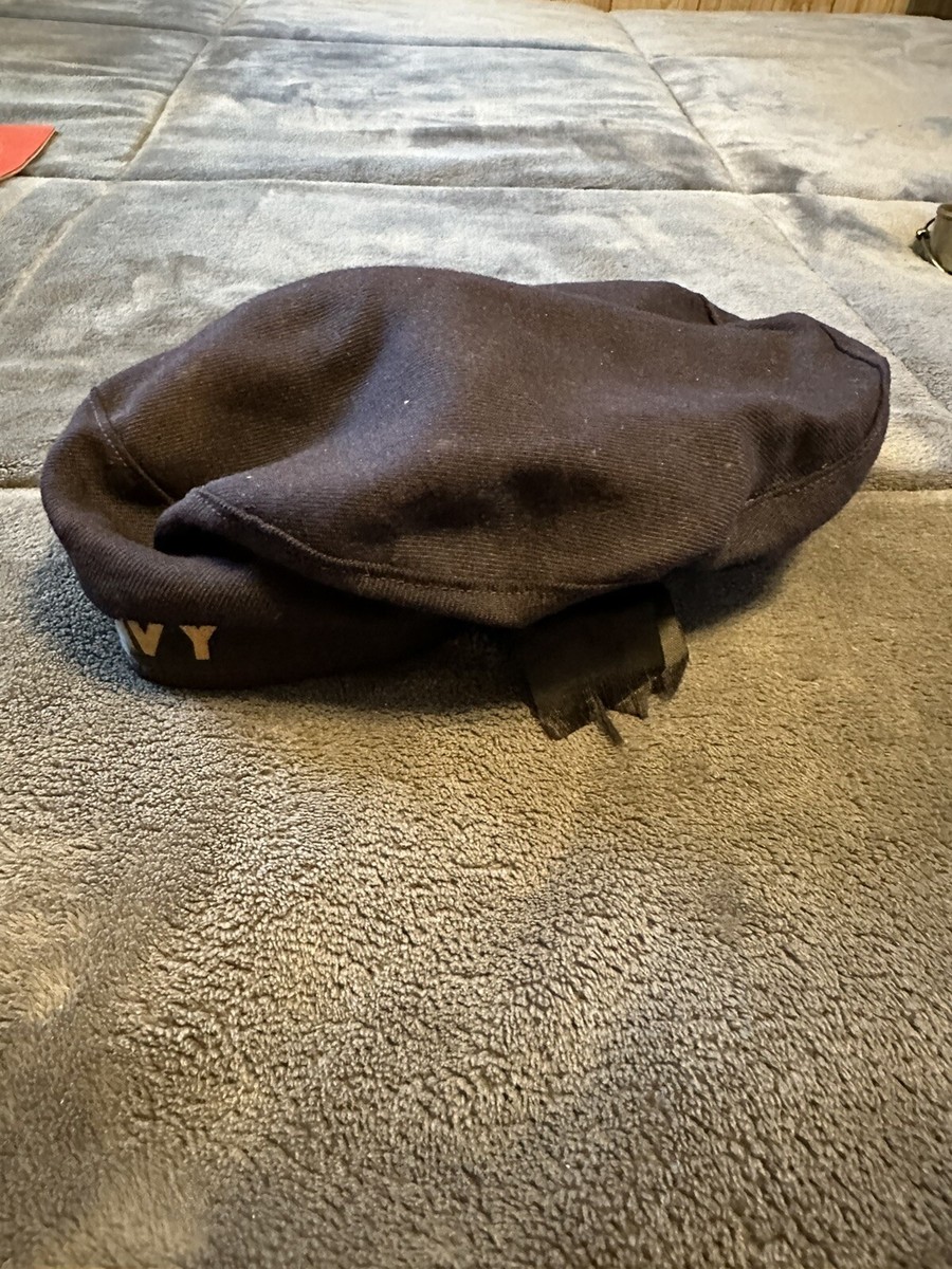 Original WW2 US Navy Hat Dark Blue Vintage Sailor Flat/Beret