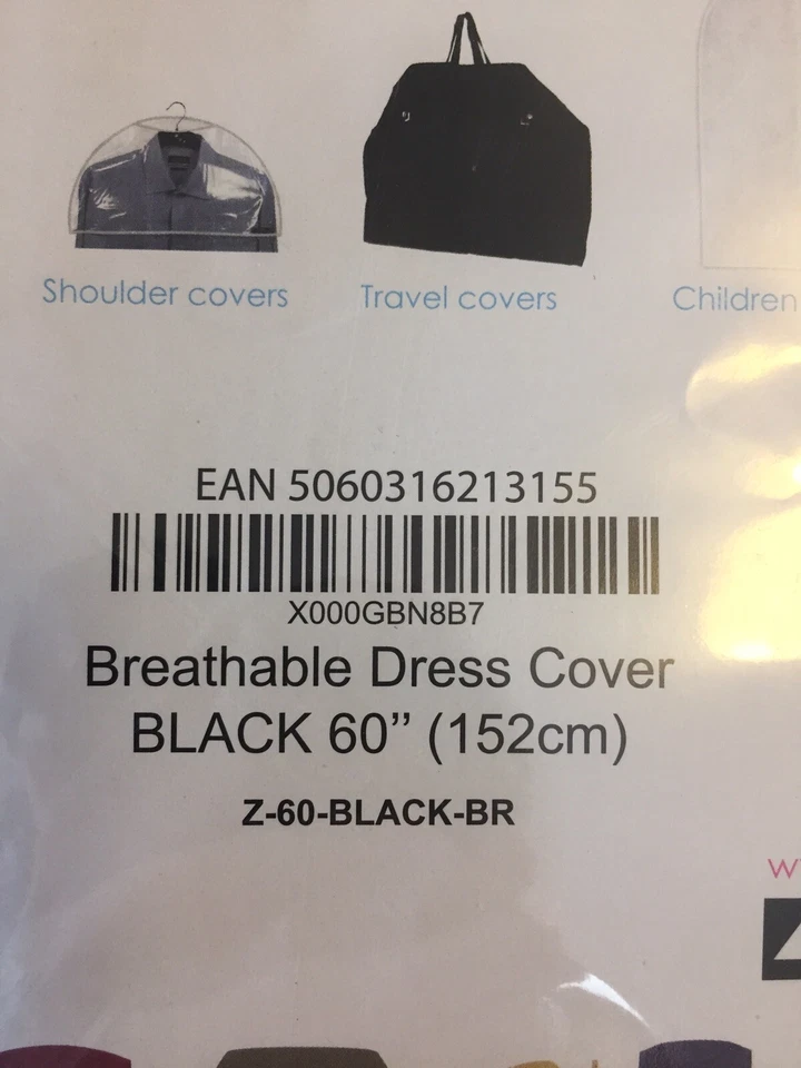 Funda de Vestido Transpirable con Cremallera Calidad Hangerworld 60" Largo Negra Foto 3 de 3