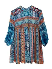 Hemant & Nandita Dress Printed Silk Mini 3/4 Sleeve Boho Small Anthropologie