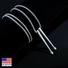 Men Stainless Steel Rock Instrument Drum Kit Drumsticks Pendant Necklace 0288
