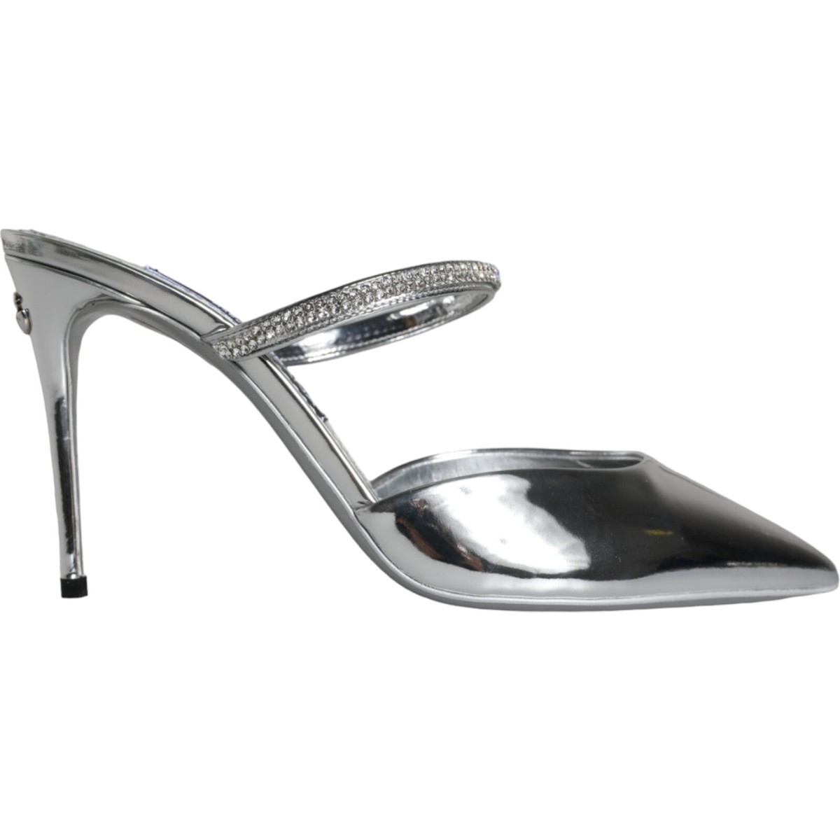 Dolce Gabbana♪SALE♪エレガント DOLCE & GABBANA Shoes Silver Crystal Leather Slip On Sandals
