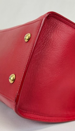 Bolso de Mano Vintage YVES SAINT LAURENT Cuero Cabas Pequeño Rojo Dorado Herrajes - Imagen 8 de 19
