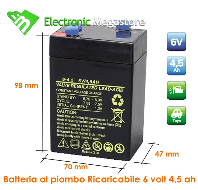 ALCAPOWER-JOIN-HQ-SKB-LAFAYETTE-EXTRACEL-MKC Batteria ricaricabile per lampade di emergenza beghelli 6 volt 4,5 ah al piombo