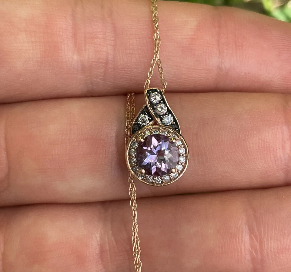 LeVian 紫水晶巧克力钻石吊坠项链圆形切割 14k 玫瑰金 — 第 4/4 张图片