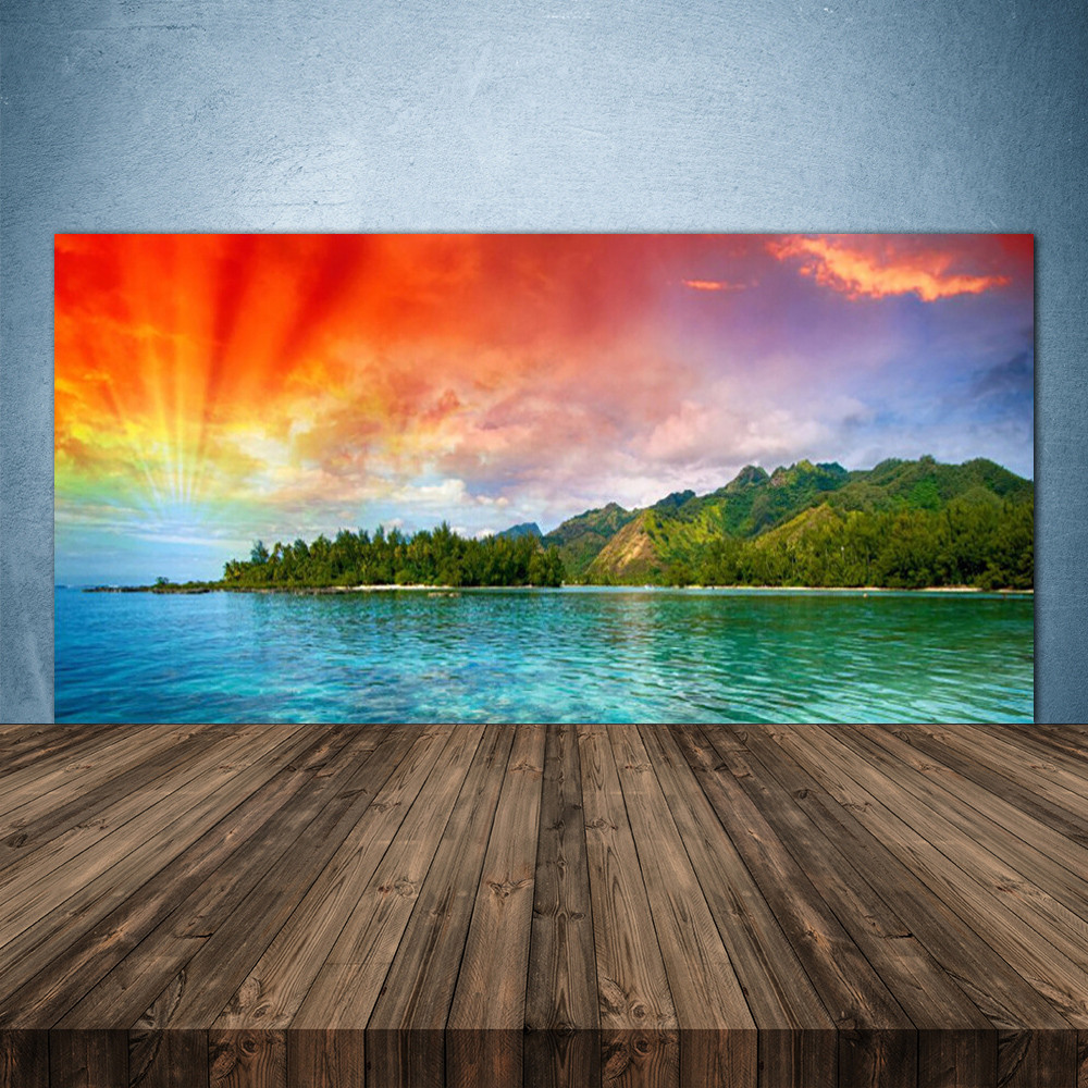 Crédence de cuisine en verre 140x70 cm motif paysage forêt et mer