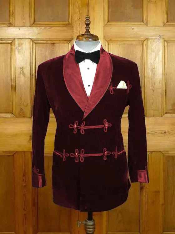Chaqueta para Fumar Para Hombre Bata de Noche Terciopelo con Cinturón Blazer Baile de graduación Fiesta Esmoquin Foto 4 de 4