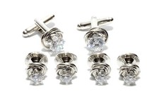 Cubic Zirconia Silver Love Knot Studs and Cufflinks Set