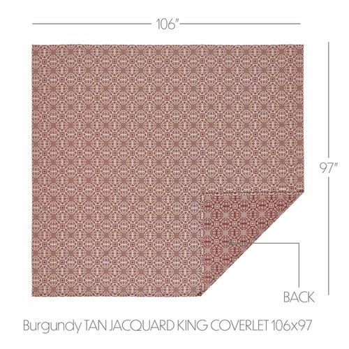 Custom House Burgundy Tan Jacquard King Coverlet 106Wx97L VHC Brands - Picture 3 of 5