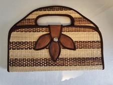 Vtg Woven Straw Basket Handbag Beach Bag Boho Clutch Purse Envelope Style