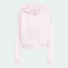 adidas Women's Essentials 3-Stripes French Terry Full-Zip Hoodie Pink / White