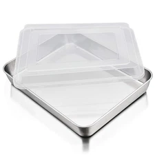Stainless Steel Baking Pan with Lid, Rectangular Cake Pans, Sheet Pan Bakewar...