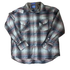 VTG Pendleton Mens XL Wool Flannel Pearl Snap Shirt Western Workwear Distressed
