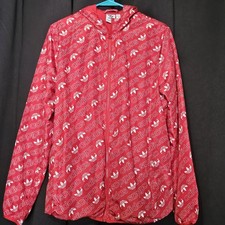 ADIDAS AOP TREFOIL Logo Zip Hooded Windbreaker Jacket Red & White Kids XL Youth
