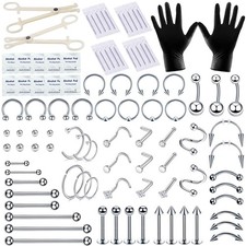 94PCS Mixed-pack Piercing Kits for All Body Piercings Stainless Steel 14G 16G