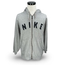 Nike Spellout Full Zip Hoodie Heather Gray Mens Large Vintage Y2K Swoosh