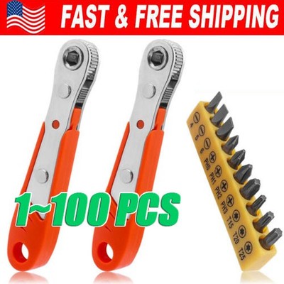 Ratcheting Right Angle Screwdriver Hex Drive 90 Degree Offset + 10pc Bits Set!