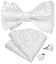 Men Bow Tie Paisley Striped Self-Bow Tie for Men and Silk Woven White Color