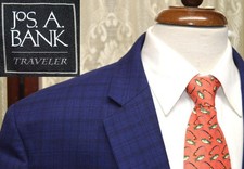 Jos A Bank Traveler 48 R Slim Fit blue plaid 2 Vent wool sport coat blazer y7j6