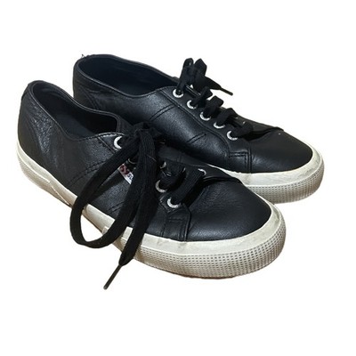 Superga Sneakers Women 7.5 Black Leather LaceUp Low Top Classic Everyday Neutral