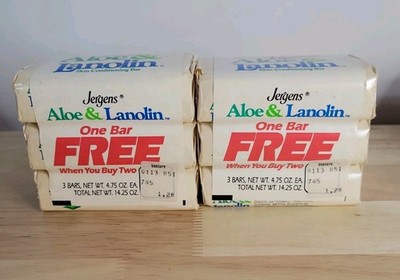 Vintage Jergens ALOE & LANOLIN  Bar Soap 3 Pk 4.75 oz 6 Bars Total