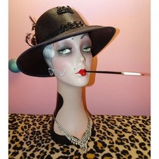 Vintage Black Church Hat beads sequins feathers goth pinup retro avant garde