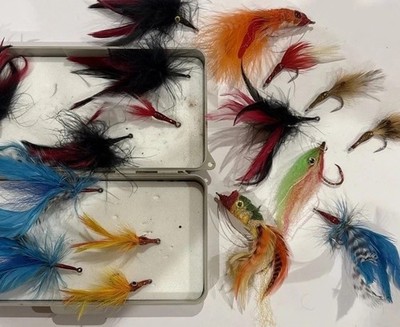 Hand Tied Flies Lures Bait W/ Feathercraft Box Bass Pike Tarpon