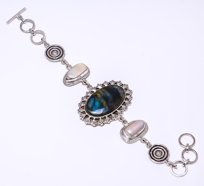 Labradorite - Madagascar 925 Sterling Silver Handmade Bracelet 7-8.99'' 8.99'' B_4