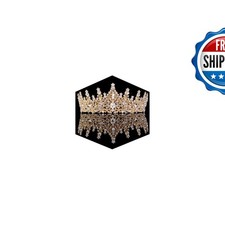 Fesciory Birthday Crown for Women, Gold Plated Crystal Tiara with Sash