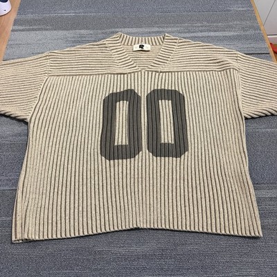 Saalt Studio Sweater Mens XXL Beige 00 Ribbed V Neck Knitted Jersey Oversized