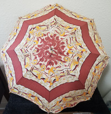 Vintage Child's Asian style Fabric Umbrella Duck Print with Kokeshi Handle