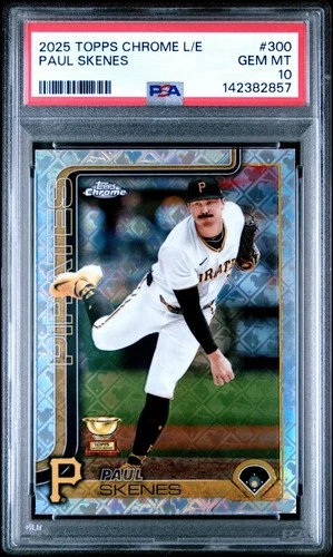 142382857 Paul Skenes 2025 Topps Chrome LogoFractor #300 PSA 10