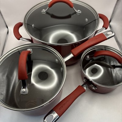 Rachael Ray Cucina 6-Piece Nonstick Cookware Pots and Pans Set Cranberry Red
