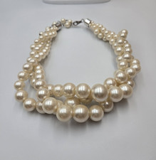 3 Strand Graduated Faux Pearl Choker Necklace Ivory color bold statement 221