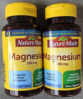 100 Softgels Total Nature Made Magnesium 250 Mg Each  Exp. May 2026 2x50