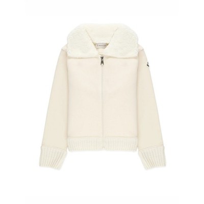 Moncler Enfant Girls Cream Zip Sweatshirt Faux Fur Collar Size 4A $445 NWT