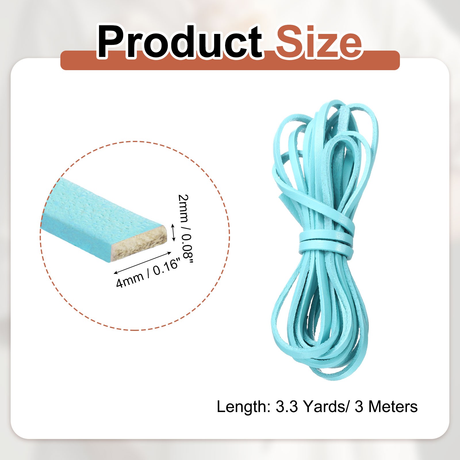 Flat Leather Cord, 3.3 Yard 4mm Leather String Strips for DIY Crafts Sky Blue