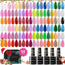 60 PCS Gel Nail Polish Kit 55 Colors Gel Nail Polish with Base Coat Glossy Matte