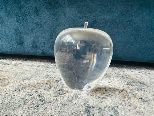 Steuben Signed Crystal Apple Paperweight Mid-Century Modern Art Glass