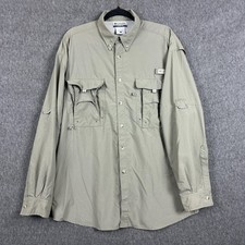 Columbia PFG Bahama II Shirt Mens Large Khaki Long Sleeve Fishing UPF 30