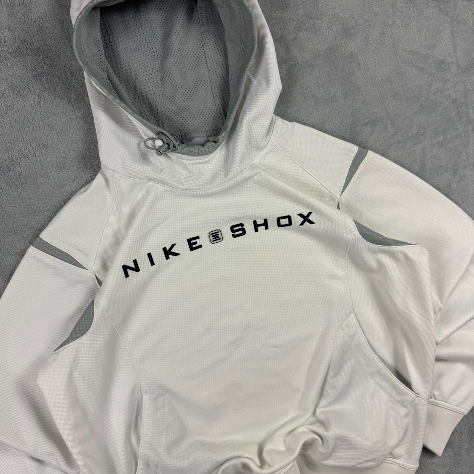 VTG Nike Shox 2000's White Ninja Tech Gorpcore Oversized Medium Pullover Hoodie image 3