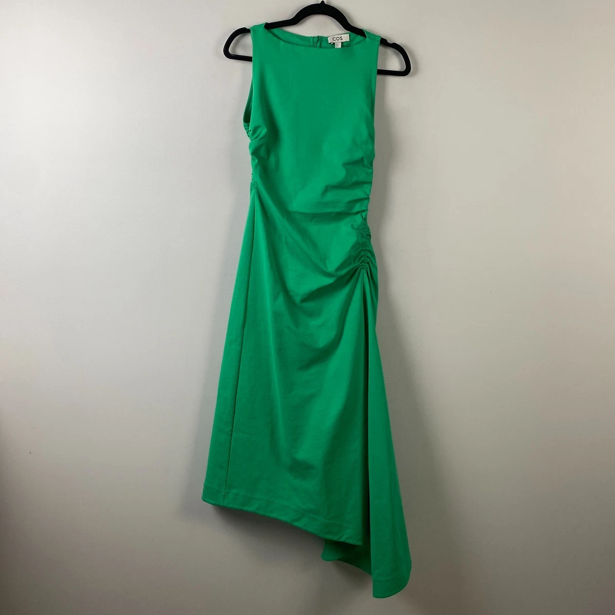 COS Asymmetric Gathered Midi Dress Size XS Green Sleeveless