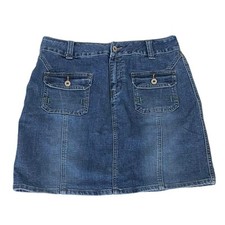 Carolina Blues Vintage Women  s Denim Skirt Pencil Button Flap Pockets Sz 8