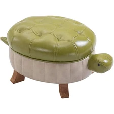 Animal Footstool Turtle Upholstered Ottoman PU Leather Pouf Wood Foot Stool R...