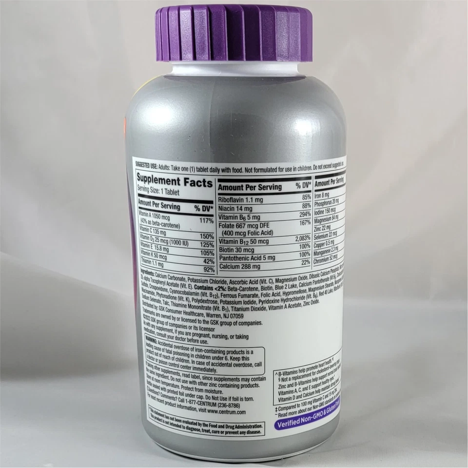 Vitamina completa multivitamínica multimineral Centrum Silver 275 tabletas mujeres mayores de 50+ Foto 2 de 3