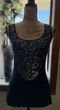 Gitano Stretch Women's Black Sequin Wide Strap Scoop Neck Tank Top Size Large