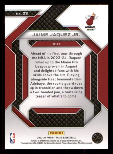 2023-24 Panini Prizm Emergent #23 Jaime Jaquez Jr. - Picture 2 of 2
