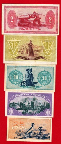 Spain, 25, 40, 50 Céntimos 1 & 2 Pesetas, (1937), CONSEJO DE ASTURIAS Y LEON - Picture 2 of 2