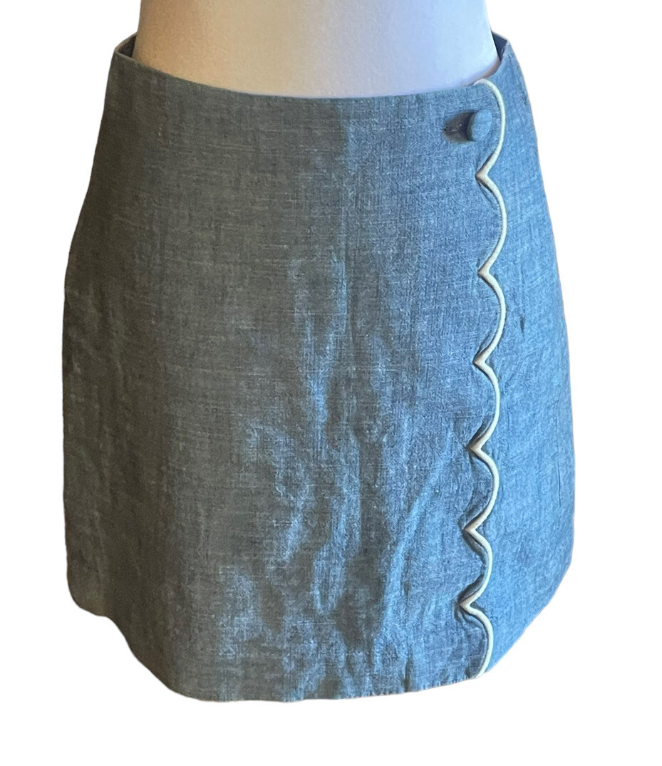 J Crew Size 0 Womens A-Line Skirt Chambray Blue Scallop Edge Above the Knee Zip
